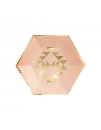 8 petites assiettes roses avec triangles dorés