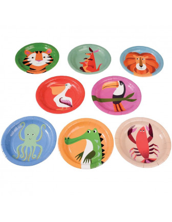 8 petites assiettes animaux colorés