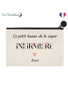 pochette-personnalisee-infirmiere-fleurs-boho-Idée cadeau-infirmière-libérale