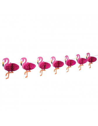 Guirlande flamant rose avec boules alvéolées