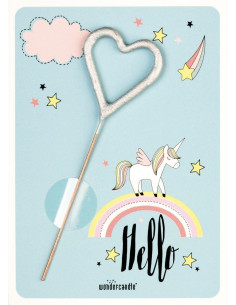 Petite Carte Licorne bleue avec bougie magique coeur argent