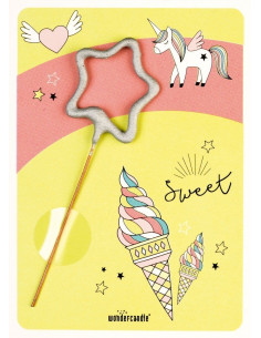 Petite Carte Licorne et glace avec bougie magique étoile argent
