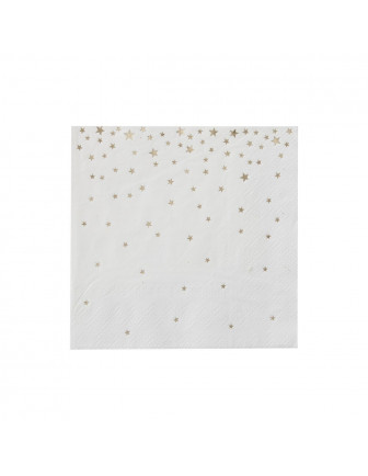  20 petites serviettes en papier fond blanc étoiles dorées