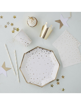  20 petites serviettes en papier fond blanc étoiles dorées