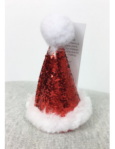 Barrette mini chapeau de père Noël paillettes rouges fourrure blanche et pompon blanc