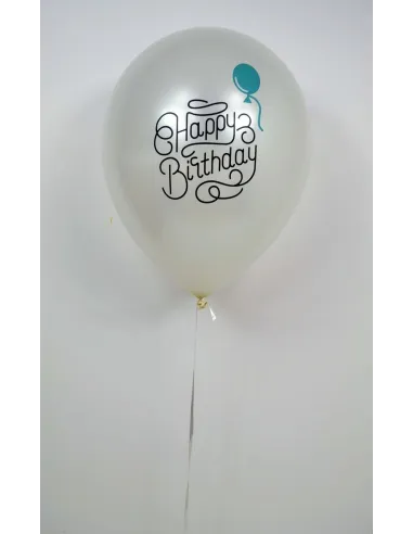  5 ballons blancs métallisés imprimés "Happy birthday" avec ballon vert