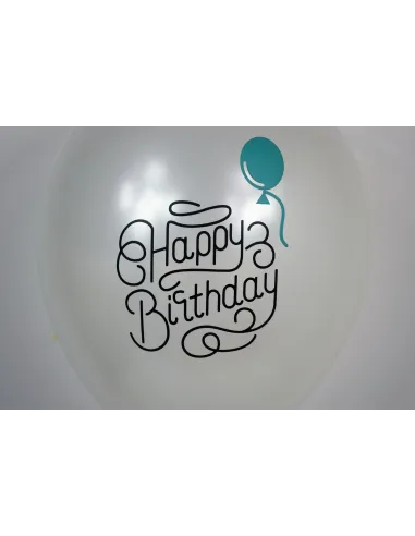  5 ballons blancs métallisés imprimés "Happy birthday" avec ballon vert