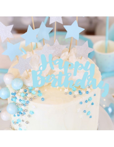 Decoration Gateau Happy Birthday Bleu Les Bambetises