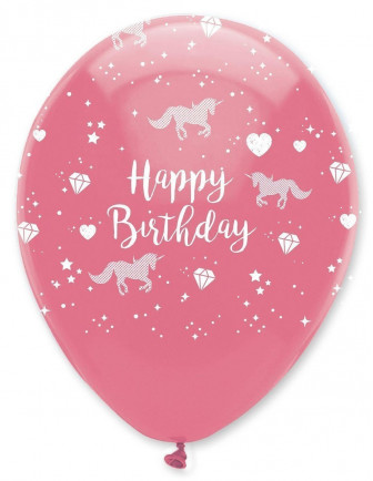  6 ballons en latex avec écriture Happy Birthday et dessins pour anniversaire Licorne
