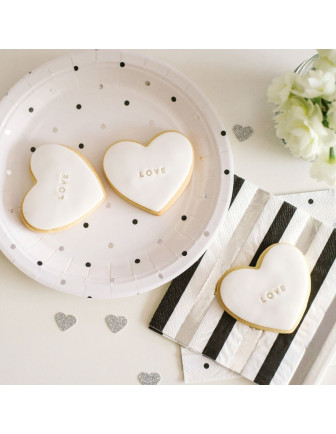  20 petites serviettes rayures et pois noirs et argent