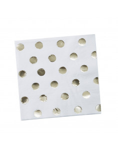 20 serviettes en papier blanc grands pois dorés 2