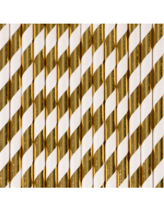 Pailles en papier rayures blanc et or