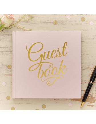 Livre d'or rose pastel écriture dorée