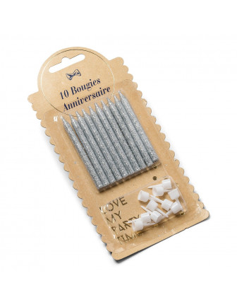10 bougies anniversaire paillettes argent