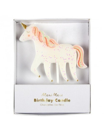 Grande bougie licorne blanche et pastel avec paillettes irisées meri meri