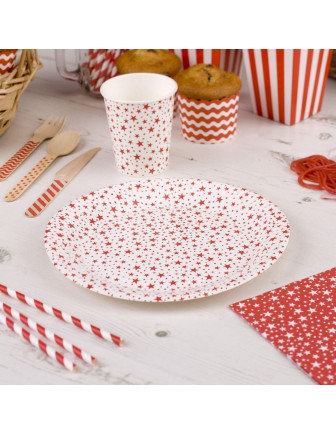 20 serviettes en papier fond rouge étoiles blanches