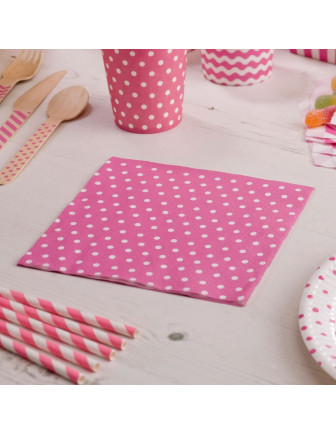 20 serviettes en papier fond rose pois blancs
