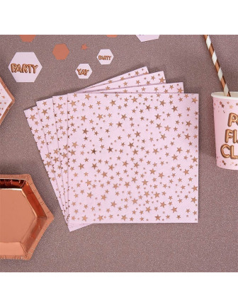 16 grandes serviettes rose pastel étoiles rose gold