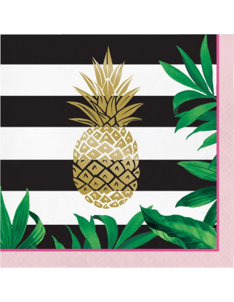 16 grandes serviettes rayées avec ananas doré