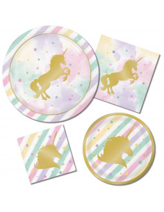16 grandes Serviettes pastels avec licorne dorée brillante 2