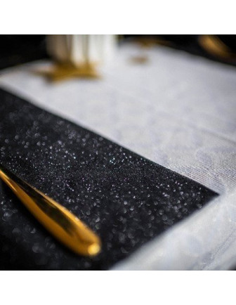 Chemin de table Etincelant paillettes noires 30cmsX3 mètres
