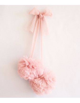 2 pompons en tulle vieux rose avec paillettes argent