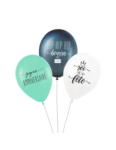 3 ballons anniversaire "roi de la fête"
