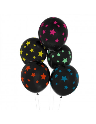 5 BALLONS NOIRS AVEC ETOILES COLOREES DISCOS MY LITTLE DAY