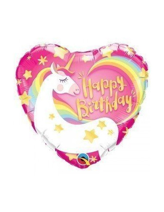 Ballon métallique coeur Licorne Magique Happy Birthday