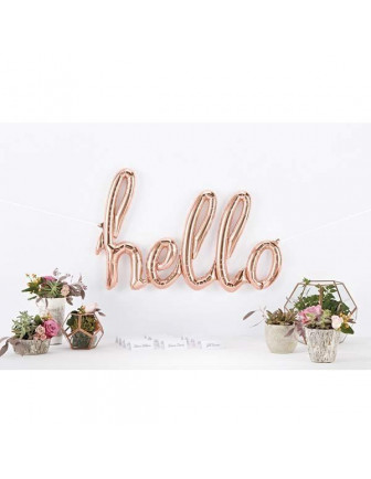 Ballon métallique rose gold écriture "Hello"