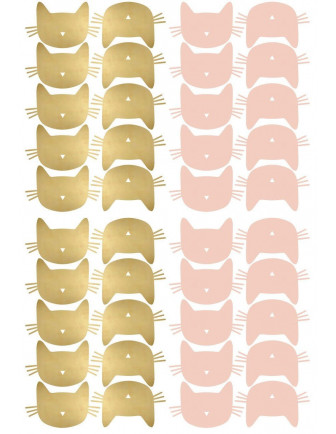 Stickers muraux chats roses et dorés Pom le bonhomme
