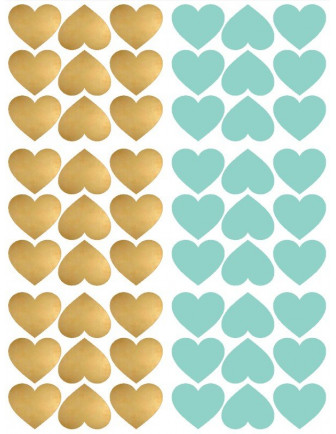 Stickers muraux coeur vert menthe et or Pom le bonhomme