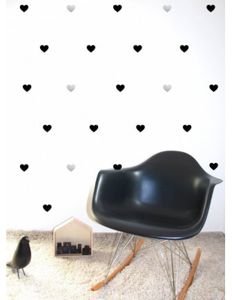 Stickers muraux coeurs noirs et argent  Pom le bonhomme