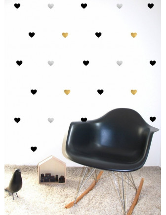Stickers muraux coeurs noirs et argent et or Pom le bonhomme