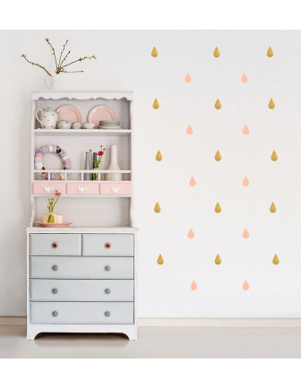 Stickers muraux gouttes roses et dorées Pom le bonhomme