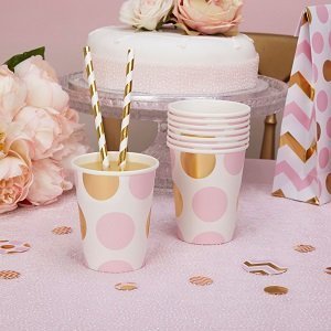 anniversaire-1-an-theme-rose-et-or-gobelets-pois