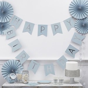 Kit décoration 1er anniversaire bleu et argent - 33 pièces